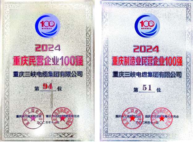 4度連膺！三峽電纜再獲重慶民營企業(yè)100強(qiáng)
